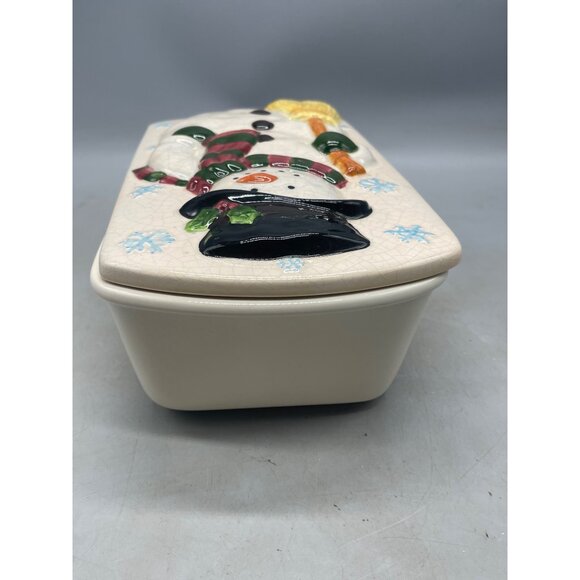 New Debco Stoneware Loaf Baking Dish Snowman Lid Wall Hanging Christmas READ - Picture 7 of 11